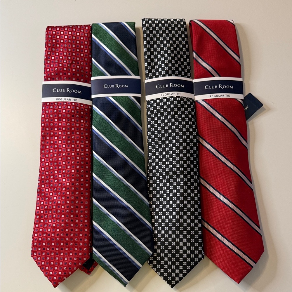 Club Room Men’s Tie Bundle NWT‎ 4 Pack Red Green Black Stripe Classic Gift